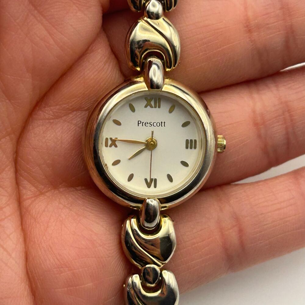 Prescott Women’s Gold Tone Bracelet Roman Numeral Dial Quartz Watch New Battery - Picture 6 of 7